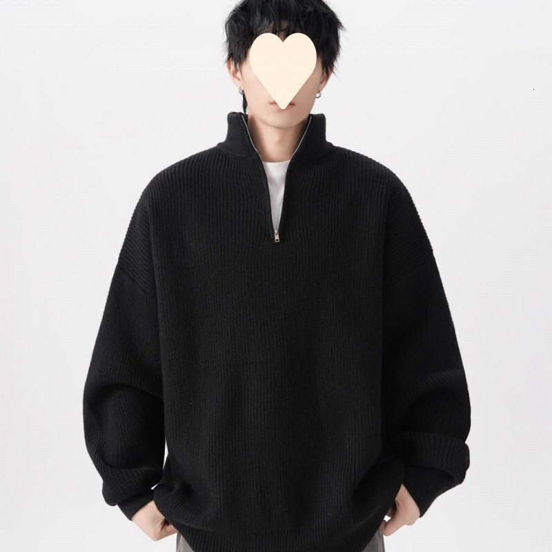 American Style New Half-zip Men's Sweater Simple Couple Lazy Style Designer Sweater Solid Color Knitted Pullover Men's Sweater