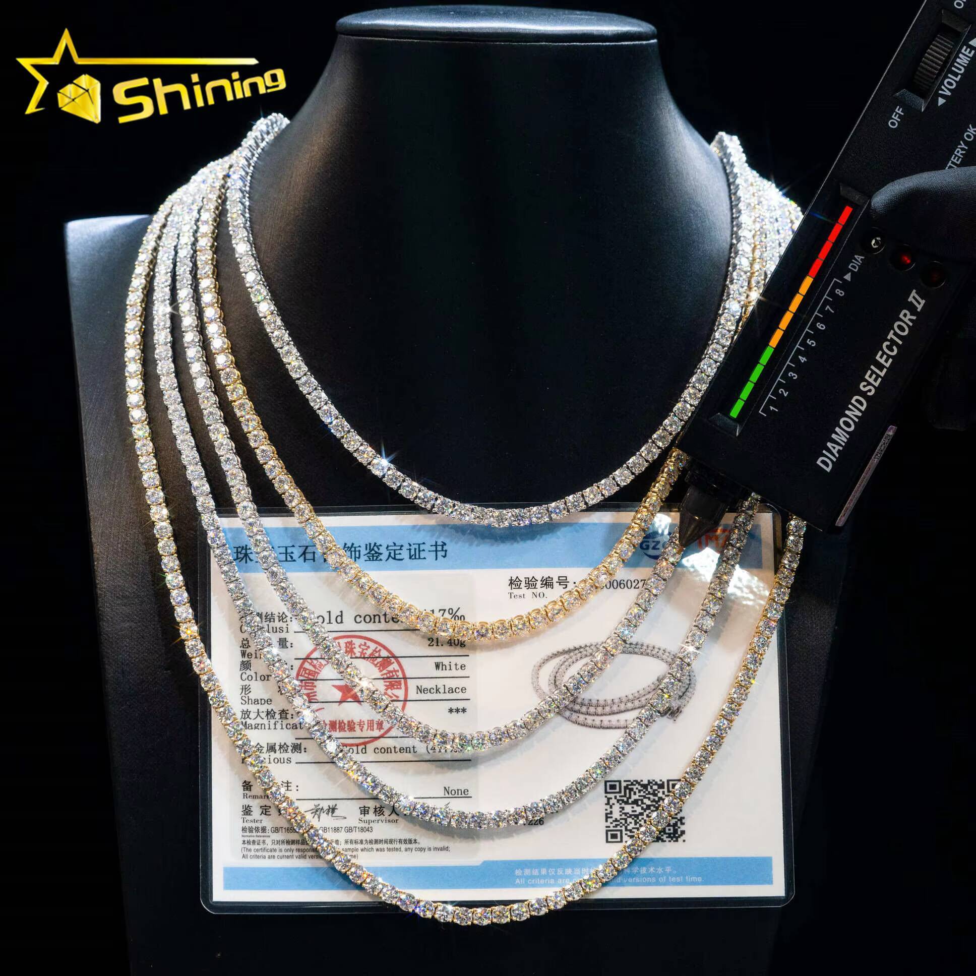 Direct Factory 3MM Custom Luxury 10K Real Solid Gold Hip Hop Lab Grown DiamondHPHT Tennis Chain Necklace