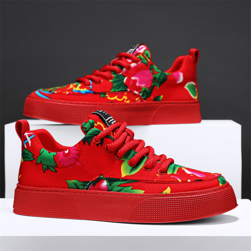 Northeast Large Floral Fabric Men's Shoes 2025 New Style Fashionable Trendy And Personalized Sporty Casual Shoes