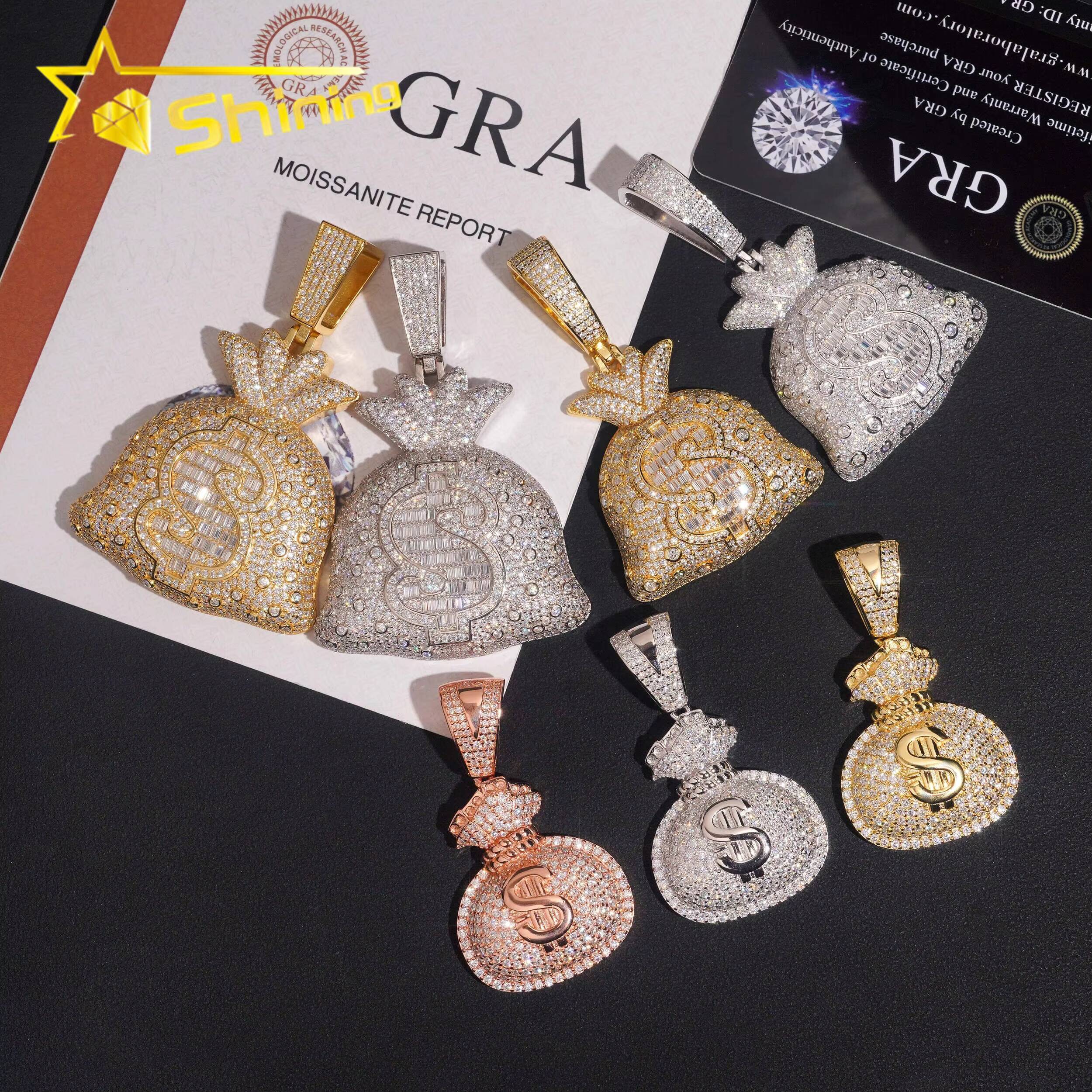 Pass Diamond Tester 925 Sterling Silver Wholesale Price Money Bag Iced Out Moissante Hip Hop Pendant