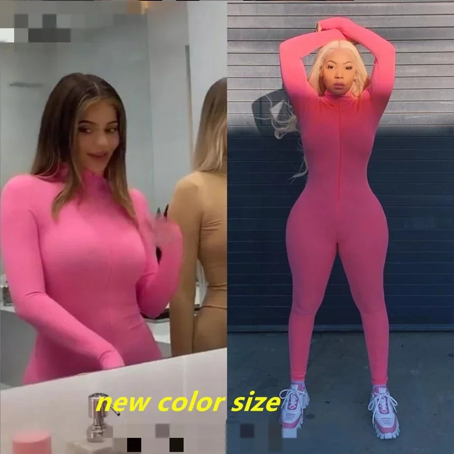 Zipper Jumpsuit Women Embroidery Letter Print Workout Sportswear Female Outfit Skinny Solid Turtleneck Streetwear 251027