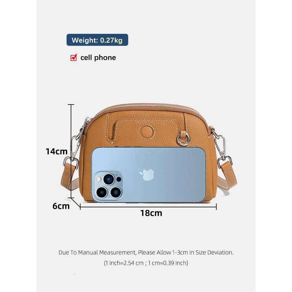 Zency New Beige Brown Small Genuine Leather Women Purse Lady Shoulder Crossbody Phone Bag For Daily Use