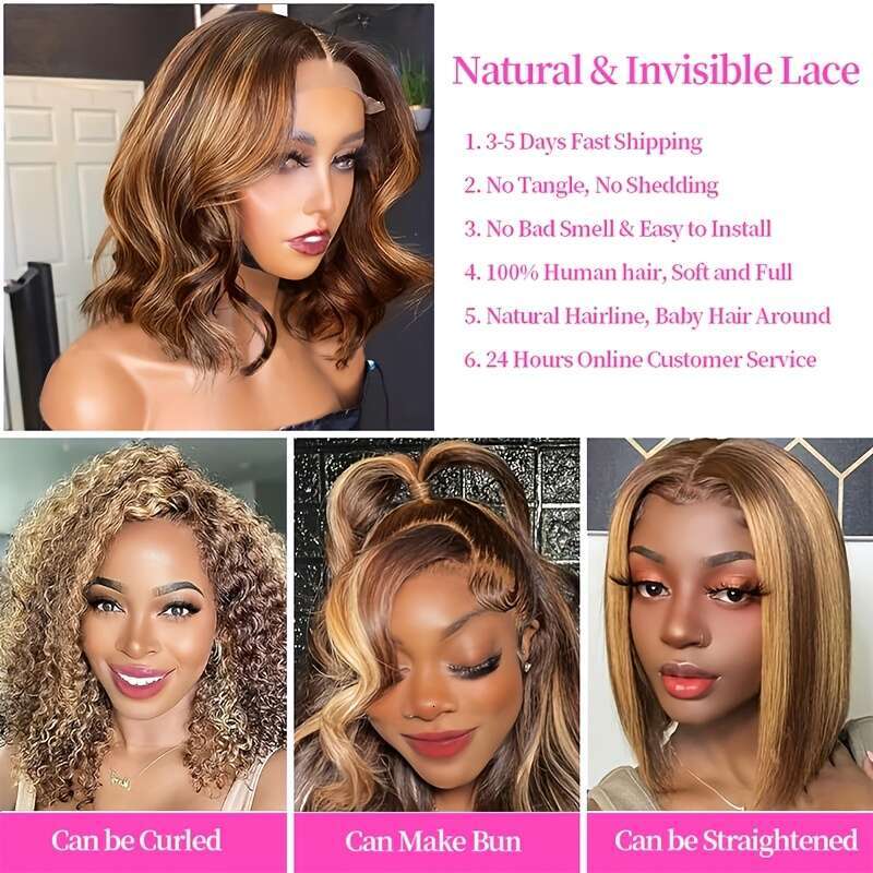 Bob 4/27 Highlight Ombre Honey Blonde HD Wig 13X4 Body Wave Lace Front Wigs Human Pre Plucked With Baby Hair For Women