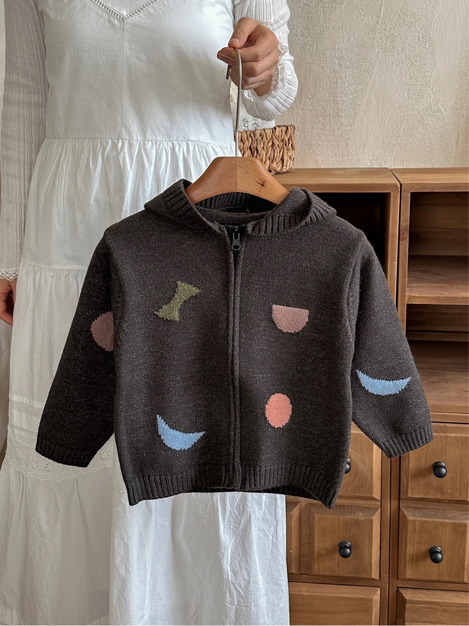 New Designer Geometric Pattern Sweater Korean Edition Autumn and Winter Boys' and Girls' Top Boys' Zipper Hooded Cardigan Sweater Fashi