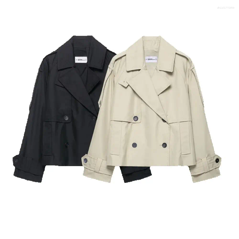 Women's Jackets Loose Fitting Top With Collar Long Sleeved Double Breasted Button Pocket Autumn And Winter Fashion Short Win