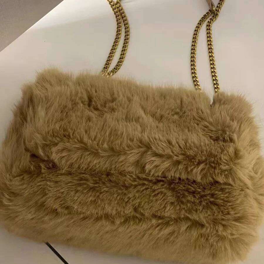 Fashion Large Tote Faux Fur Women Handbags Chains Design Lady Shoulder Bags Fluffy Soft Plush Shopper Bag Warm Winter