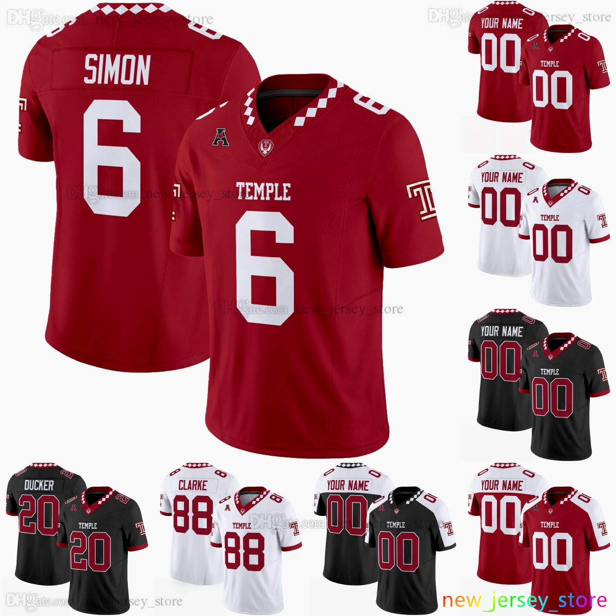 2025 Custom S-6XL Temple Owls College Football Jersey 6 Evan Simon 20 Jay Ducker 13 Gevani McCoy 88 Peter Clarke 11 Kajiya Hollawayne 32 Adrian Laing Stitched Jerseys