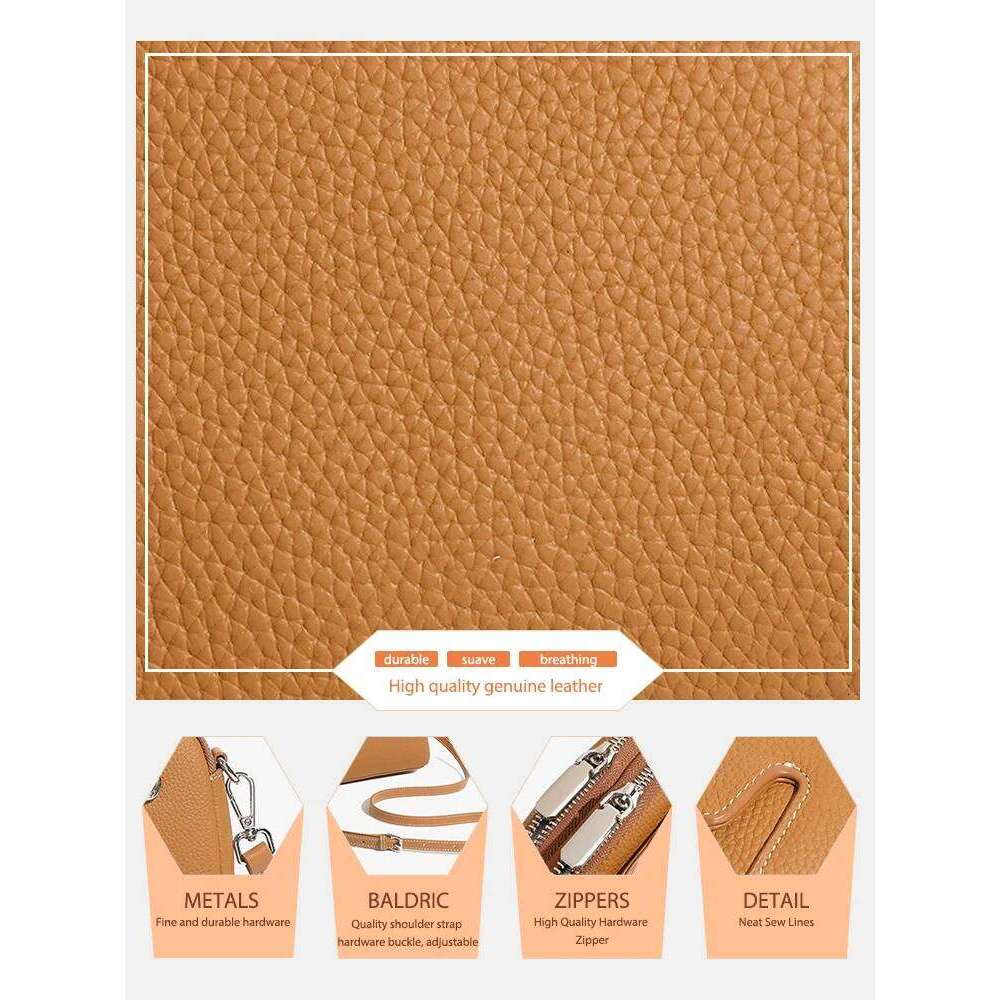 Zency New Beige Brown Small Genuine Leather Women Purse Lady Shoulder Crossbody Phone Bag For Daily Use