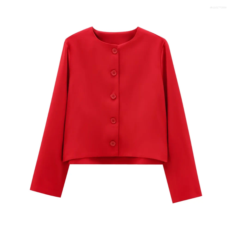 Women's Jackets Autumn European And American Style Loose Casual Simple Round Neck Long Sleeve Buckle Decoration Coat