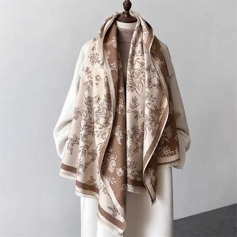Winter Warm Shawl Egant Floral Cashmere Scarf Wen Thick Blanket Wrap Pashmina Bufanda Tassel Fa Long Foard 2024W251027