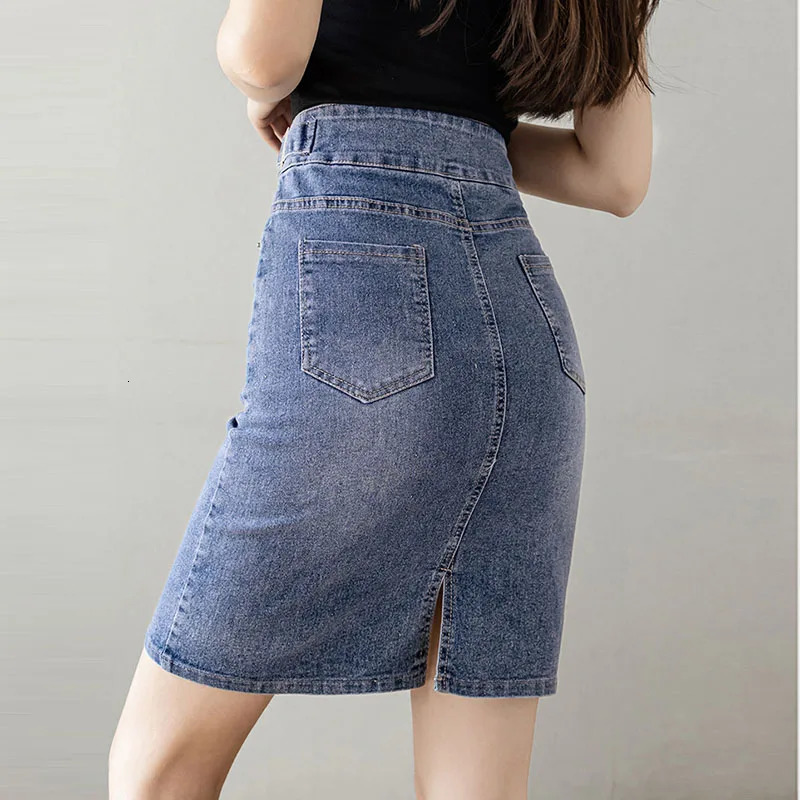Autumn Plus Size Skirt For Women High Waist Large Slit Black Or Blue Jeans Skirts Korean Fashion Slim Jupe Femme 251027