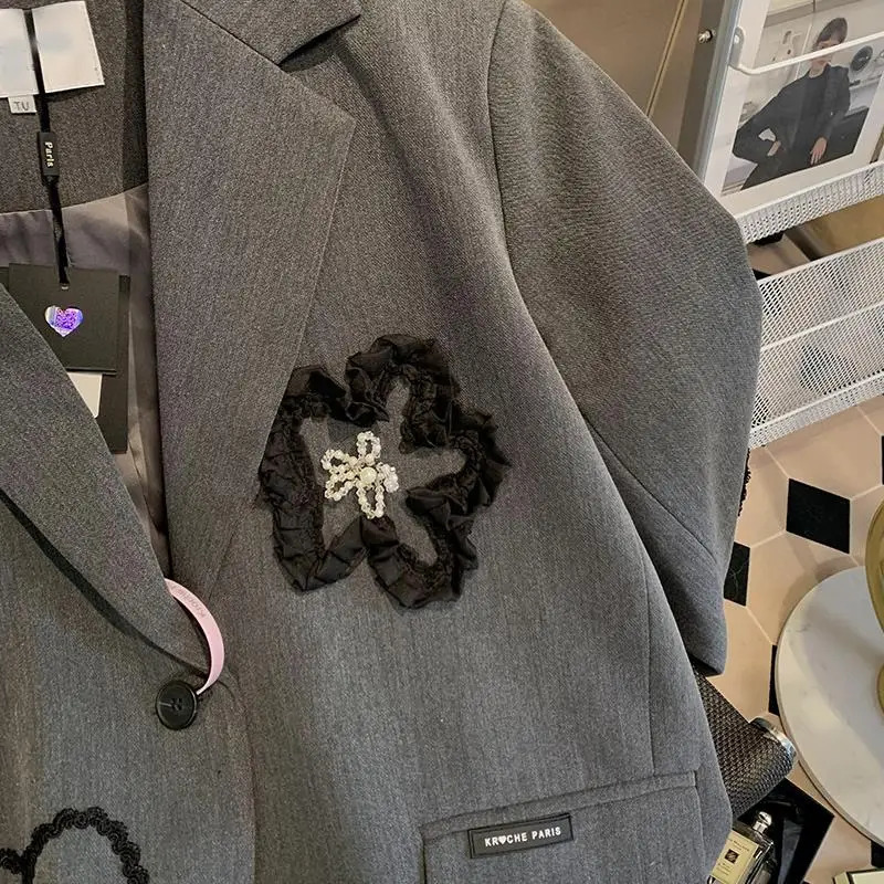 Blazers Women Ins Threedimensional Flower Embroidery Casual Temperament Korean Fashion Loose Fit Unique Coats Autumn Female Y2k 251027