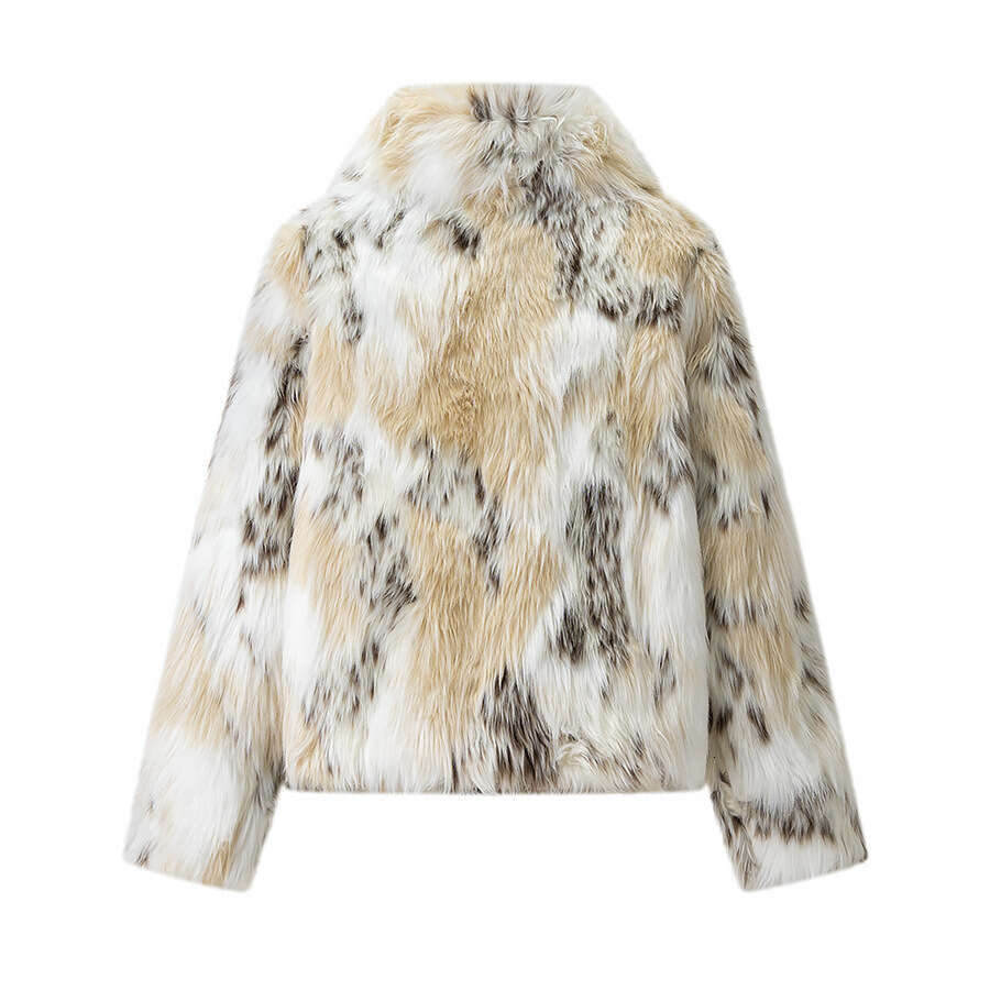 2025 Winter Animal Print Fluffy Faux Fur Coats For Women Chic Thick Warmth Stand Collar Jacket Street Lady Long Sleeve Outerwear