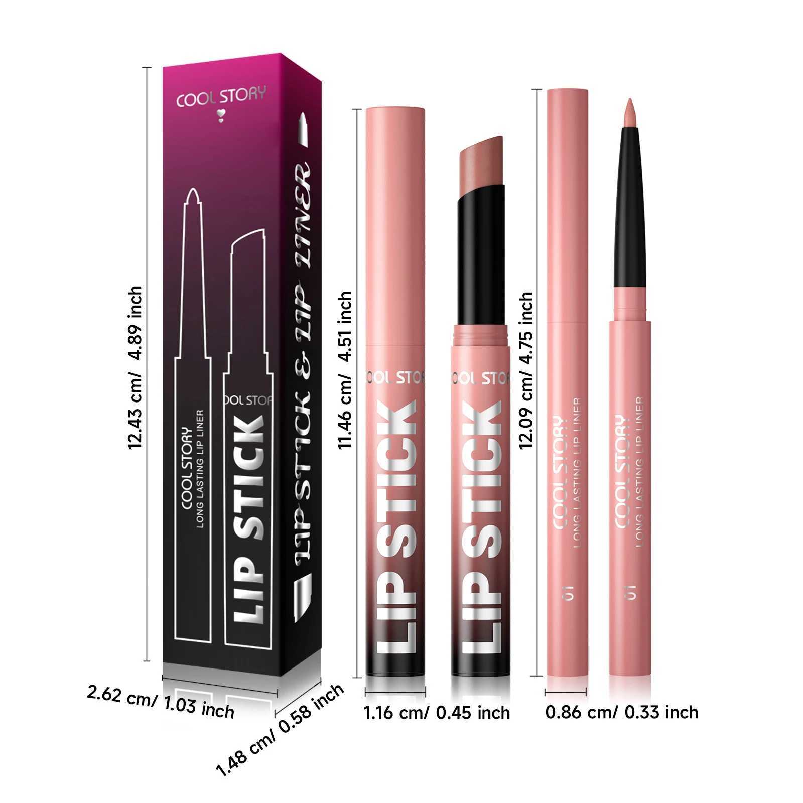 2Pcsbox Matte Lipstick Lip Liner Pencil Set NonStick LongLasting Velvet Nude Matte Lipstick Pen Smooth Waterproof NonFading W251027