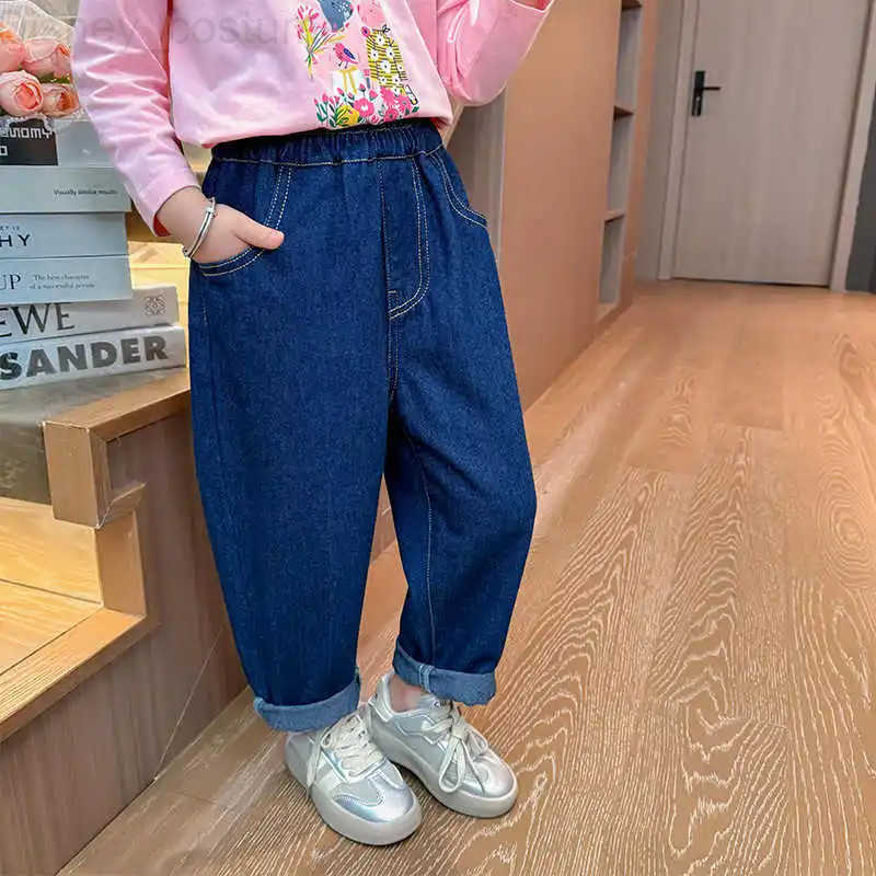 Disney Cute Cartoon Judy Girls Jeans Spring Autumn Vintage Elastic Waist Wide Leg Denim Pants Childrens Casual Trousers H251027