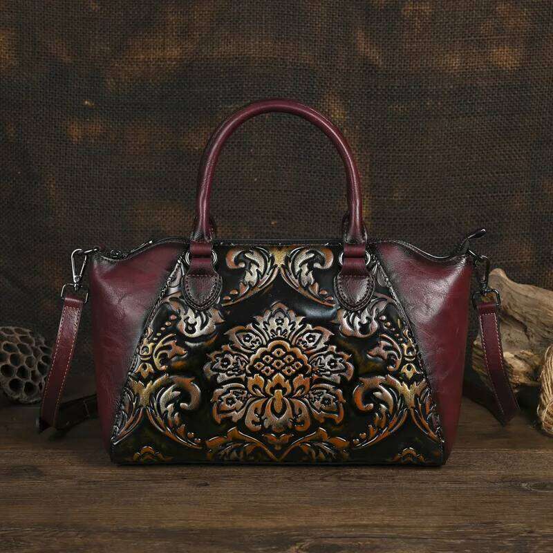 Designer Luxury D Floral Ladies Leather Handbag Vintage Woman Tote Bag Fashionable Female Shoulder Or Crossbody Bags