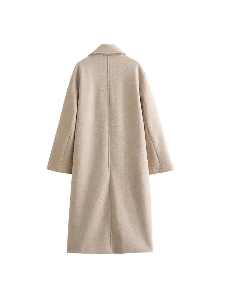 Womens Soft Loose Woolen Coat Long Sleeve Welt Pockets Oversized Female Outerwear Chic Overcoat Fashion 251024