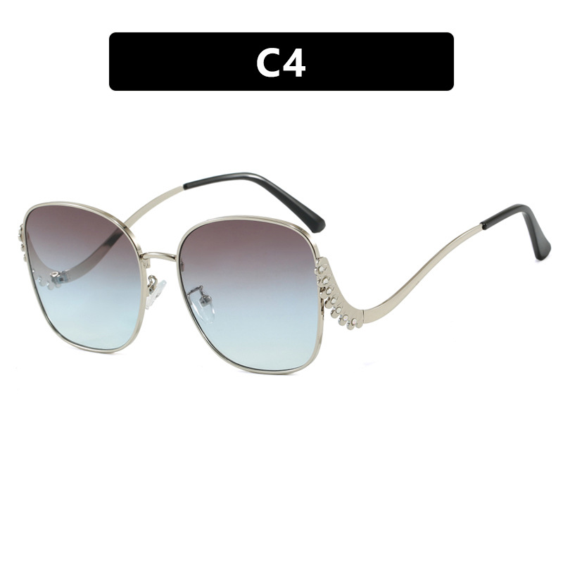 2025 Crystal Accent Square Sunglasses for Women Curved Temple Metal Frame UV 400 Bold Fashion Shades