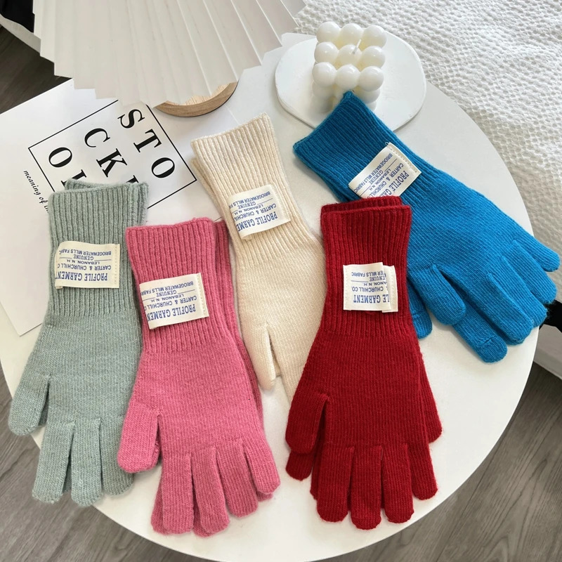 Winter Women Knitted Gloves Autumn Hand Warmer Thicken Lining Full Fingered Mittens Skiing Solid Color Gloves For Women 251024