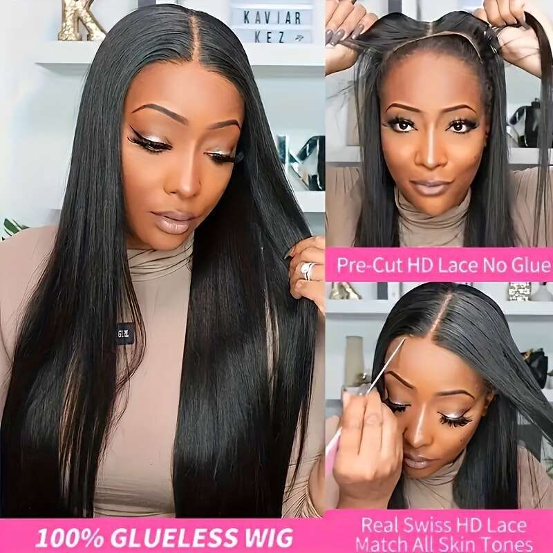 Human Hair Plucked 200% Density Pre Cut Lace Free Part Glueless And Go Wig HD Straight 4X4 Wig Human Hair Real No Glue Ready To Wear Wigs For Women