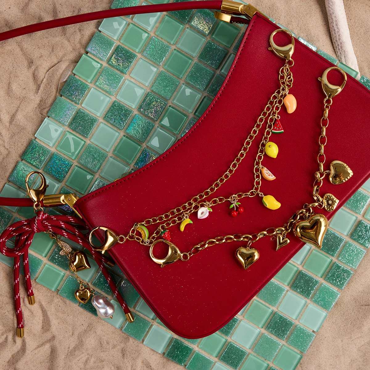 Zora Fashionable Fruit Heart Decorative Bag Pendant 18K Goldplated Stainless Steel Bag Decoration Key Chain for Daliy 251023