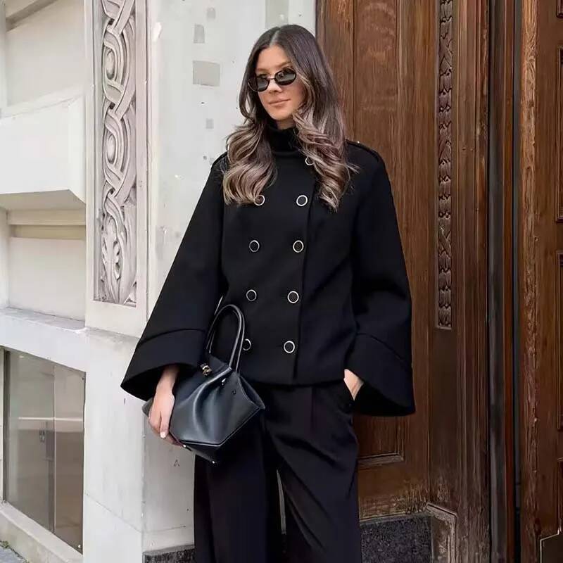 winter jacket women Jacket Fashion Double-Breasted Short Coats Women Casual High Street Batwing Long Sleeve New Jackets Outerwear