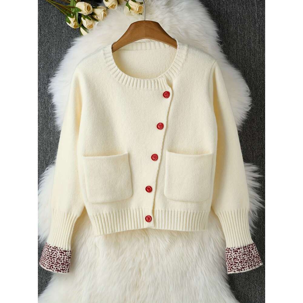 A White Sweater Women, Perfect For Spring Autumn, Featuring A Sophisticated Design And Unique Cardigan Style.