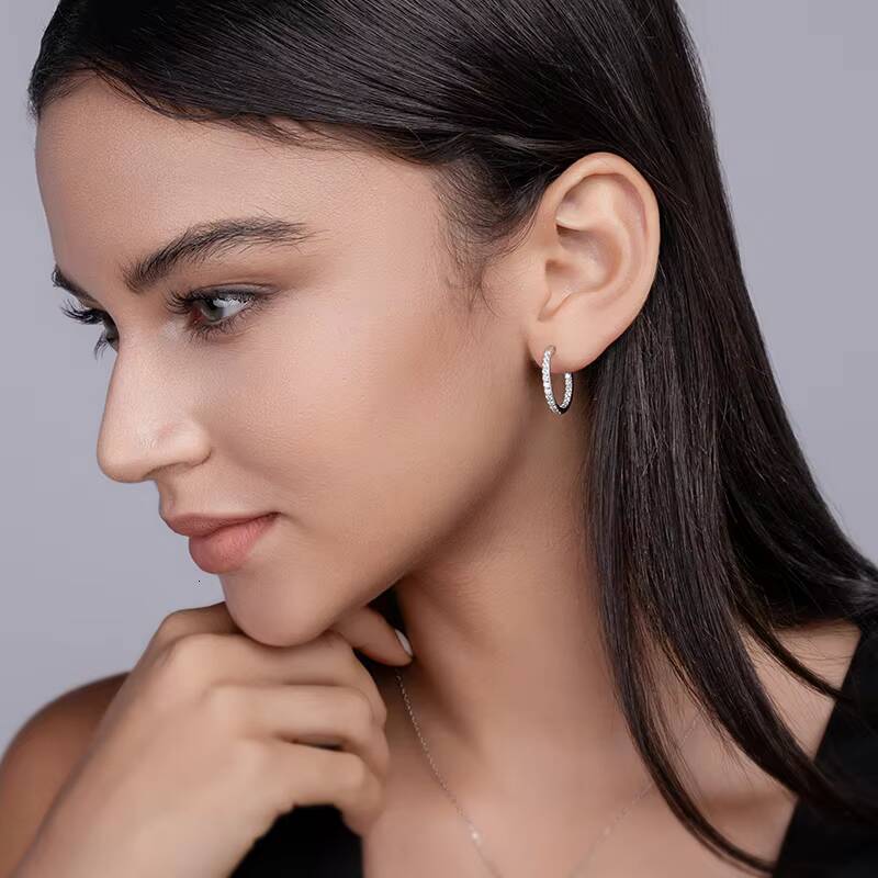 Hypoallergenic Sparkling Moissanite Hoop Earrings Women Jewelry Earrings S925 Silver Circle White VVS1 Clarity Earrings