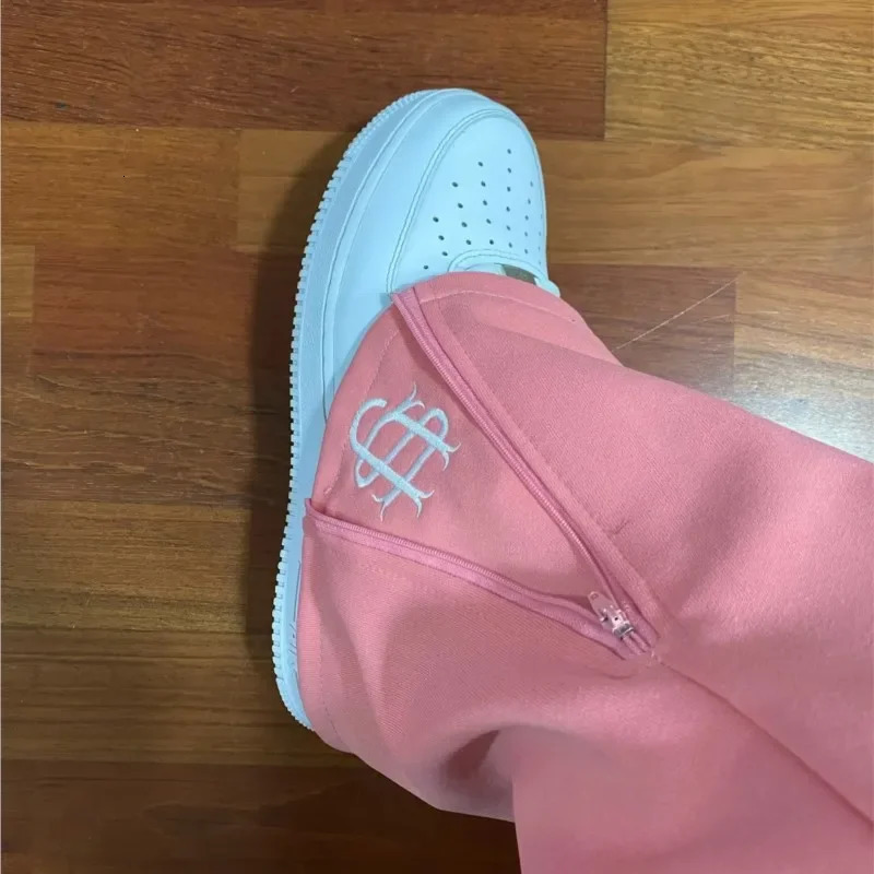 Y2k Retro Loose Straight Baggy Pants Men Tracksuit Pants Unisex Sweatpant Women Zip Embroidery Hip Hop Harajuku Casual Pant Goth 251027