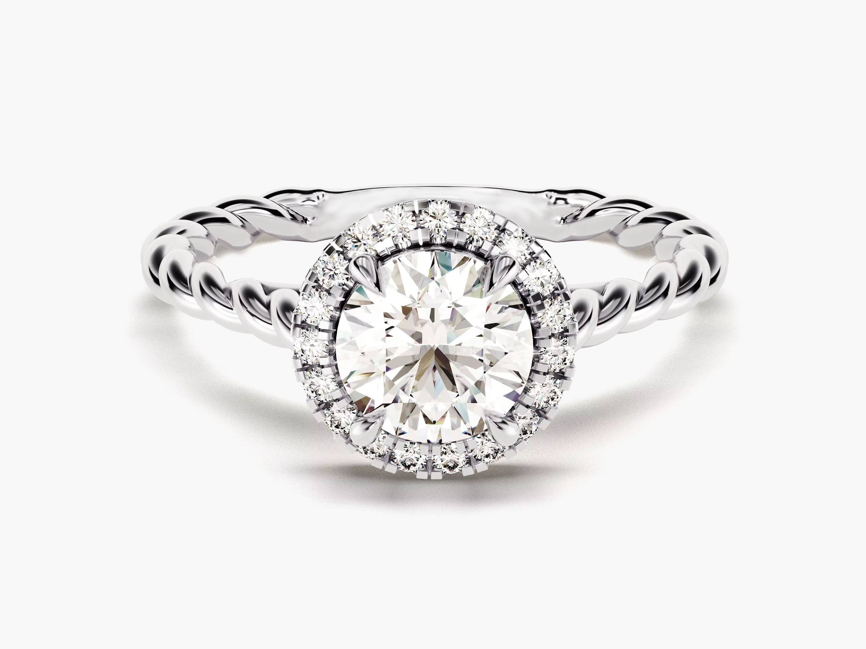 Halo Diamond Engagement Ring 14k 18k Solid Gold Promise Ring Twisted Rope Brilliant Round Lab Diamond Ring