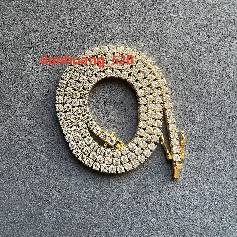 Hot Sale 3MM Moissanite Tennis Necklace 925 Silver Yellow Gold VVS Moissanite Diamond Necklace Passes Diamond Tester