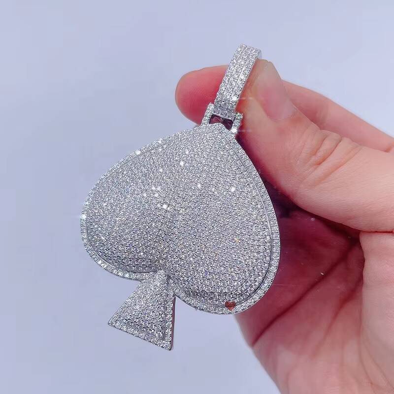 14K White Gold Fully Iced Out Moissanite Diamond Ace Spade Pendant