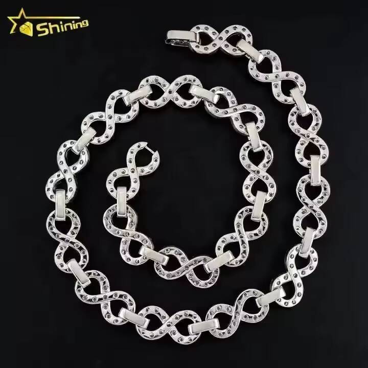 Hip Hop Jewelry Custom Design 10MM 13MM 15MM Infinity Link VVS D Color Moissanite Cuban Link Chain Necklace