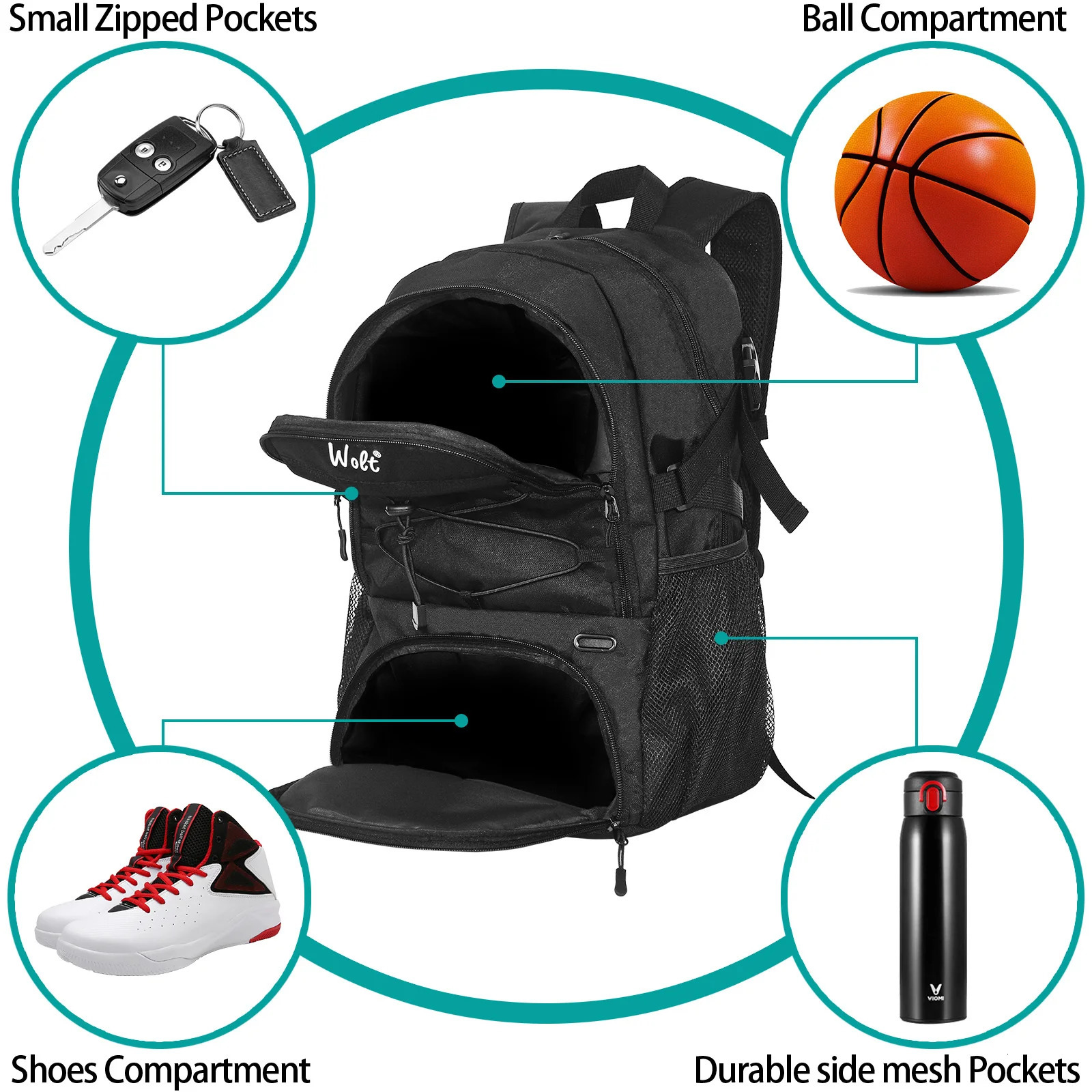 Wolt Basketball Backpack Large Sports Bag with Separate Ball holder Shoes compartment for Basketball Soccer Voll 251021