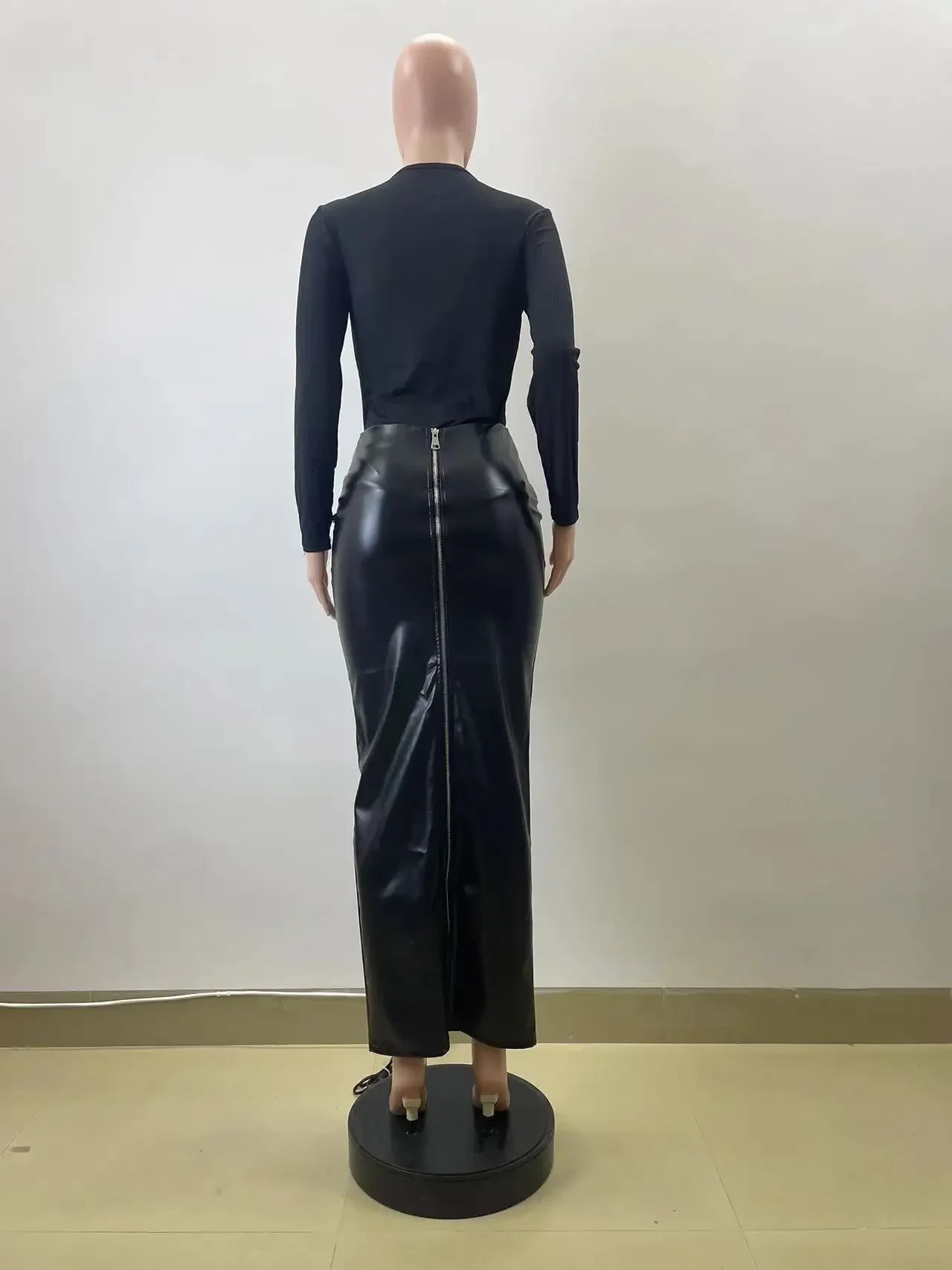 PU Skirt Midi Fashion Sexy Women High Waist Elastic Long Lady Casual Party 251027