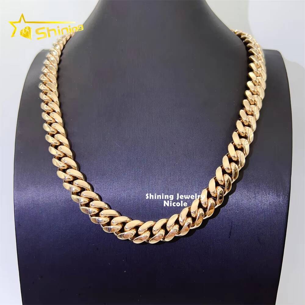 Luxury Plain Design Hip Hop Custom Made 12mm 231g Solid Gold Jewelry 14k Cuban Link Chain