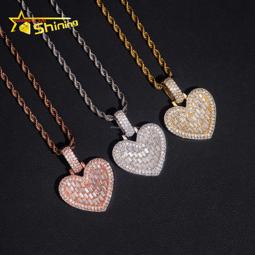 Pass Diamond Tester Elegent Style Women Gift Cute Jewelry VVS1 Moissanite Diamond S925 Silver Iced Out Heart Charm Pendant