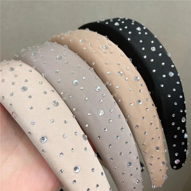 Black Padded Headband Rhinestones for Women Spring Hair Accessories Solid Sponge Thick Hairband Crystals Head Hoop 251023