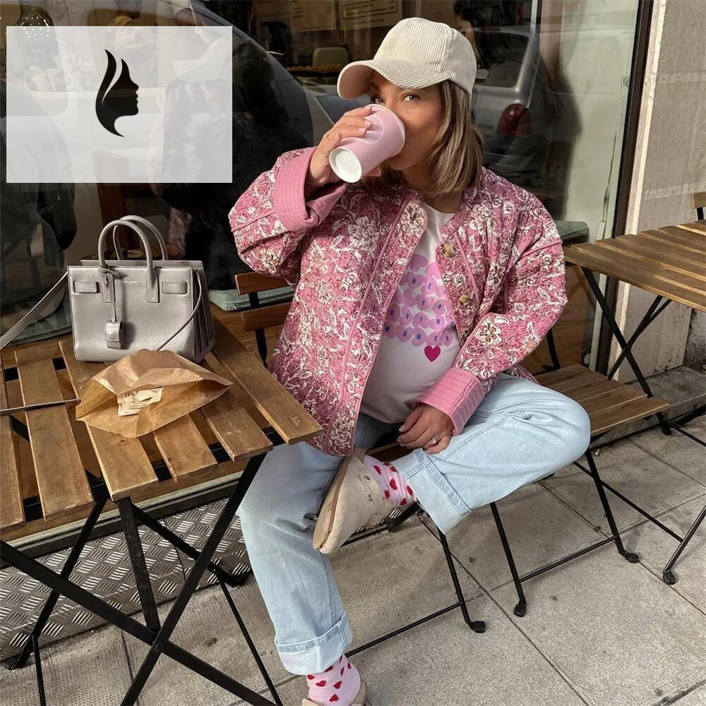 winter jacket women European American Style Women's New Fashionable versatile Long Sleeved Loose And Slimming Printed Cotton Jacket