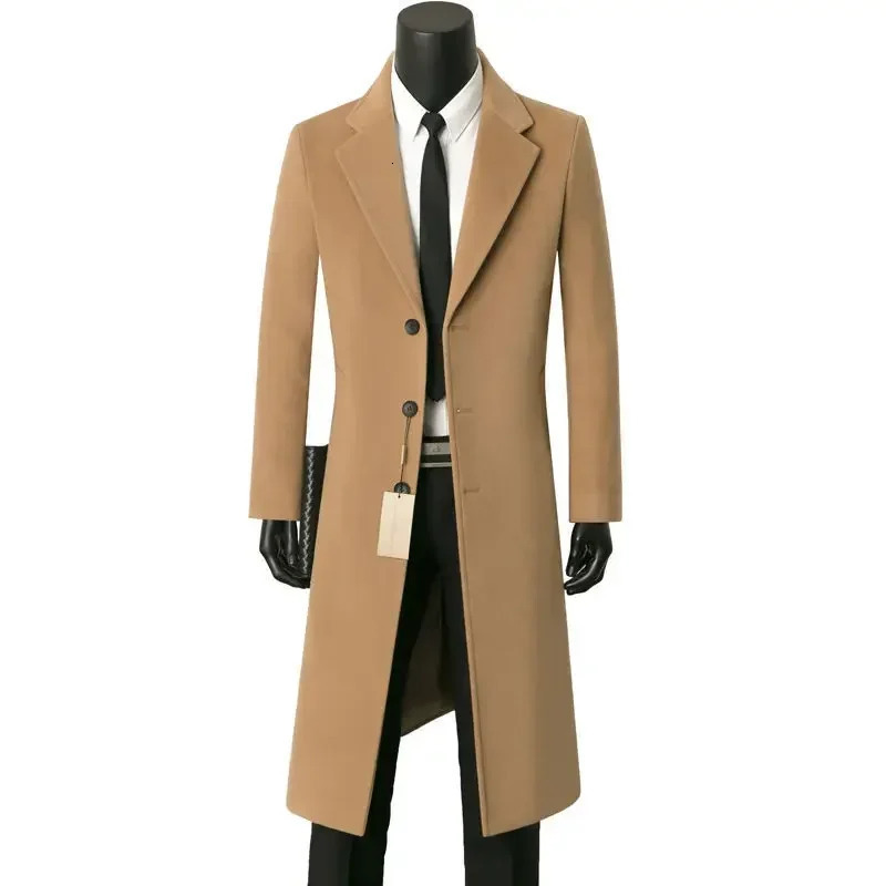 Mens Medium Length Woolen Coat Business Casual Warm Windbreaker Suit Collar Dad Autumn Winter 251020