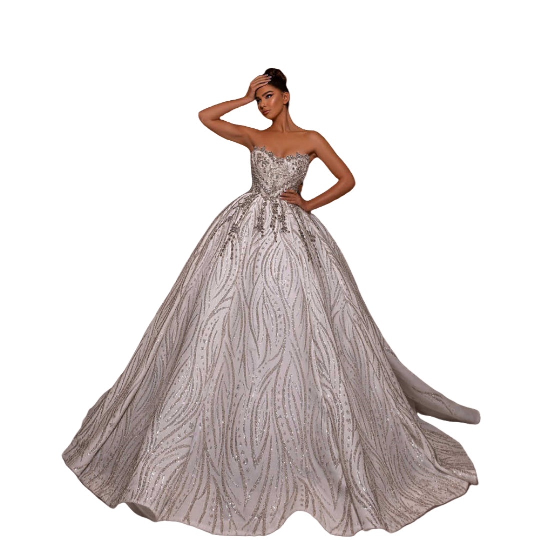 Luxury Strapless Crystal Wedding Dress Ball Gown Elegant Sequined Lace Bridal Dress Customized Floor Length vestidos de novia