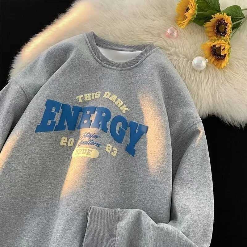 M8XL SweatshirtsMen Oversized Sweatshirt Fashion Loose American Minimalist Alphabet Print Long Sleeve Couple Clothes W251027