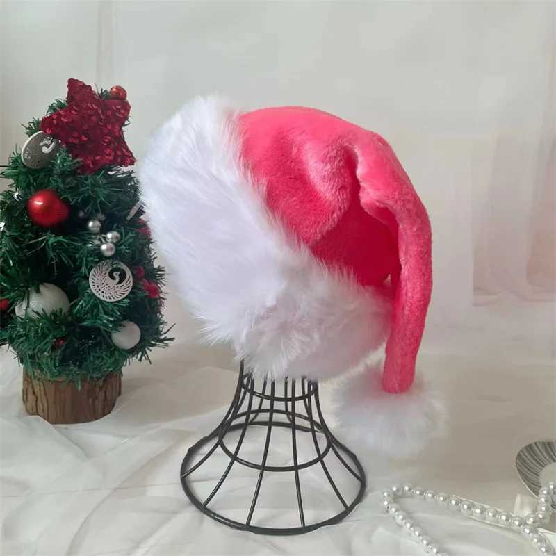 Christmas Santa Hat Xmas Pink Long Plush Holiday Red Black Hat For Adults And Kids Unisex 2024 New Year Festive Party SuppliesW251027