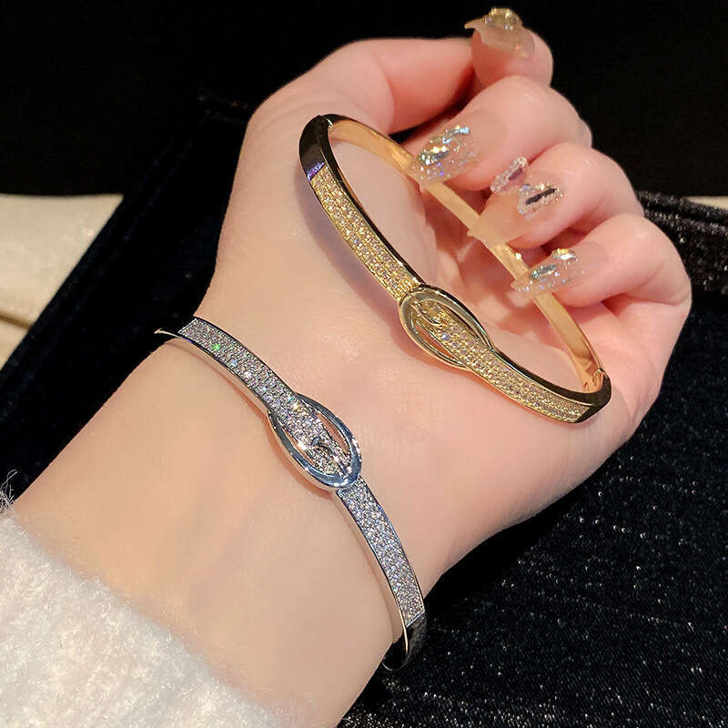 Bracelet Designer luxury bangle Copper Gold-Plated Fashion Simple High-End Shiny Electroplated Full Zircon Belt Buckle for Women
