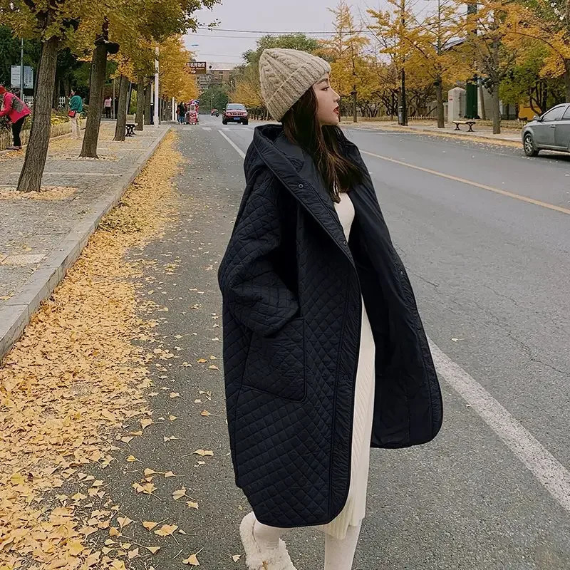 Autumn Winter Korean Loose Fashion Women Down Cotton Coat Hooded Medium Length Large Pocket Windproof 251027
