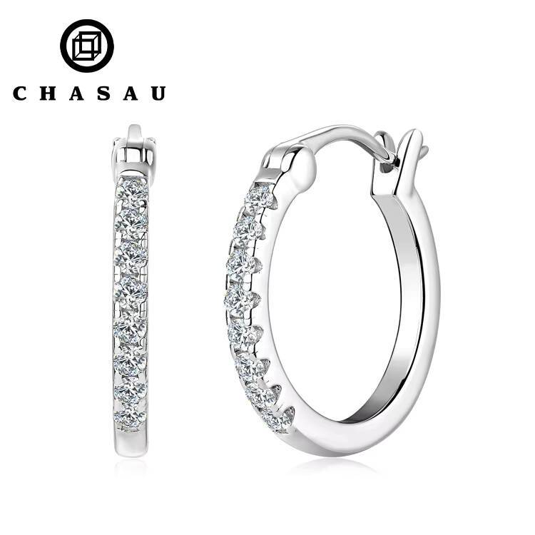 Classic Design 925 Sterling Silver Gold Plating 020cttw All Moissanite Wedding Jewelry 020cttw All Moissanite Hoop Earrings