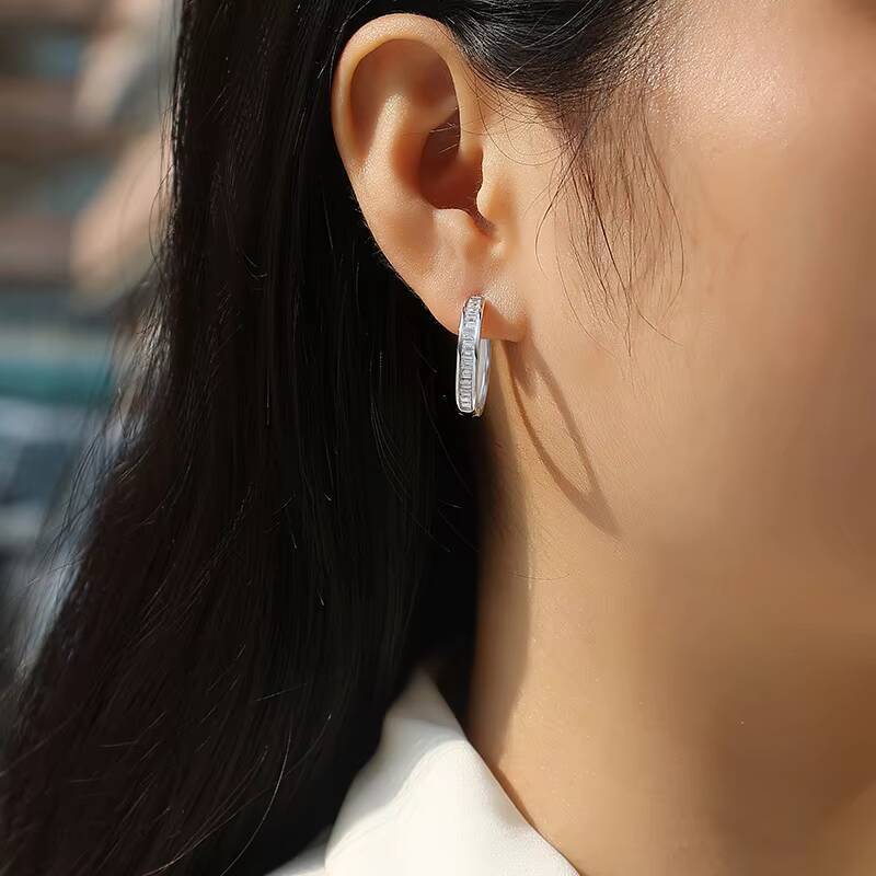 Classic Female Fashion Hypoallergenic S925 Sterling Silver Moissanite Earrings Emerald Cut Moissanite Hoop Earrings