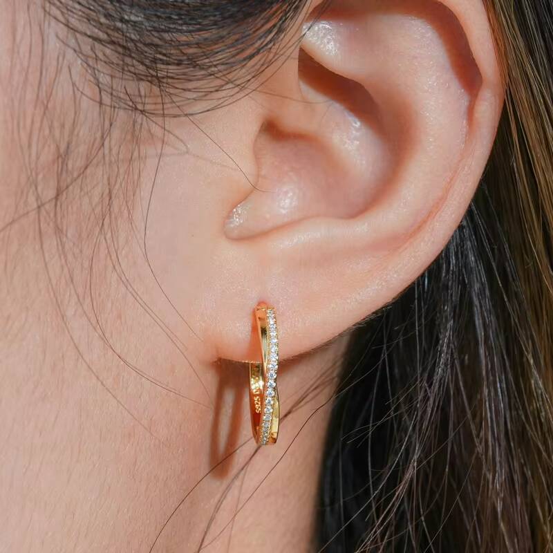 925 Silver 18K Gold Plated Clip Diamond Stud Earrings Wedding Jewelry Gift Classic Real Moissanite Hoop Earrings for Women