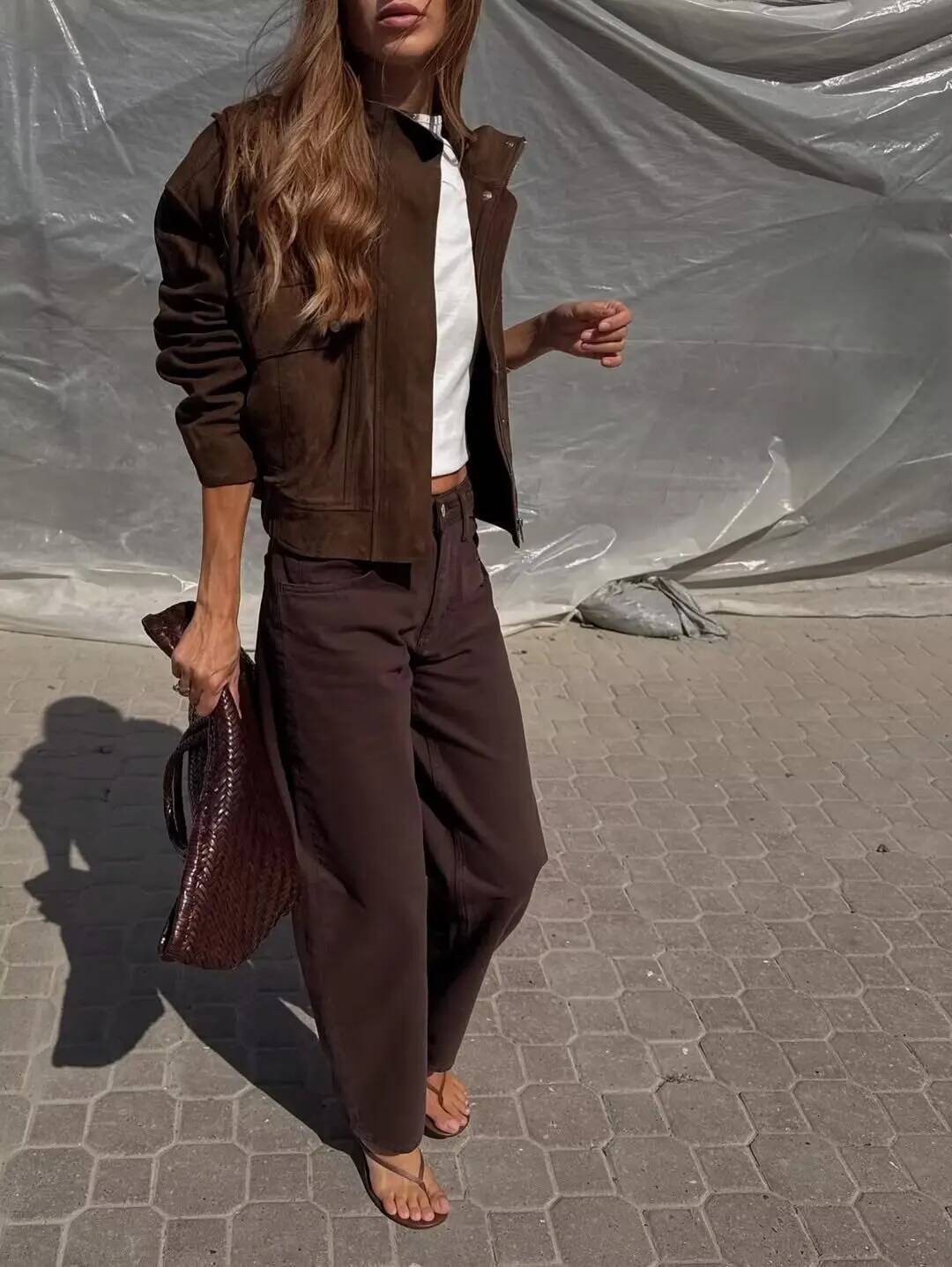 winter jacket women Tidalyf Women Faux Suede Jacket Stand Collar Long Sleeve Decorative Pocket Elastic Hem Casual Chic Autumn Coat