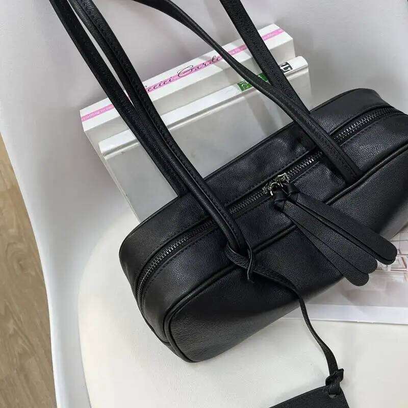 Women's Rectangular Luxurious Design Genuine Leather Pillow Bag Double Shoulder Strap Underarm Wallet Handbag